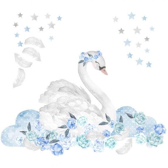 Autocolant perete - SECRET GARDEN Swan - Lebădă, albastru