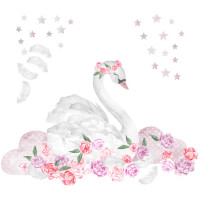 Autocolant perete - SECRET GARDEN Swan - Lebădă, roz 
