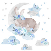 Autocolant perete - SECRET GARDEN Sleeping Rabbit - albastru 