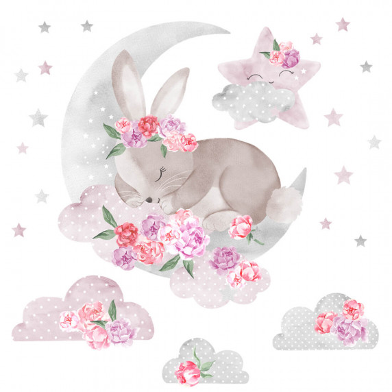 Autocolant perete - SECRET GARDEN Sleeping Rabbit - roz