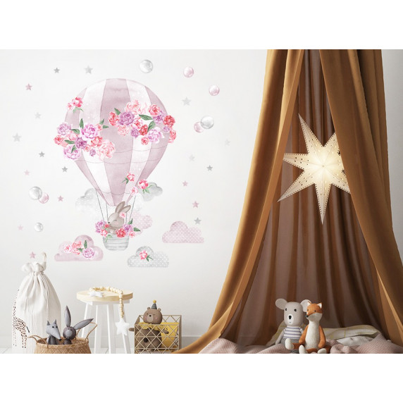 Decor de perete SECRET GARDEN Hot Air Balloon - balon roz