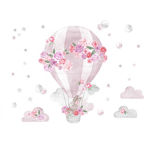 Decor de perete SECRET GARDEN Hot Air Balloon - balon roz