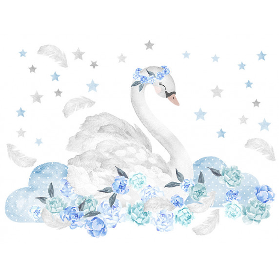 Autocolant perete - SECRET GARDEN Swan - Lebădă, albastru
