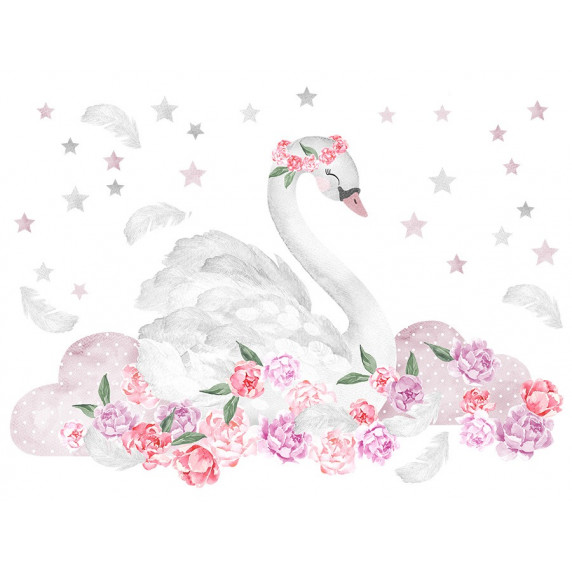 Autocolant perete - SECRET GARDEN Swan - Lebădă, roz