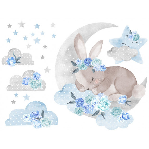 Autocolant perete - SECRET GARDEN Sleeping Rabbit - albastru