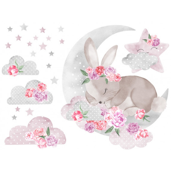 Autocolant perete - SECRET GARDEN Sleeping Rabbit - roz