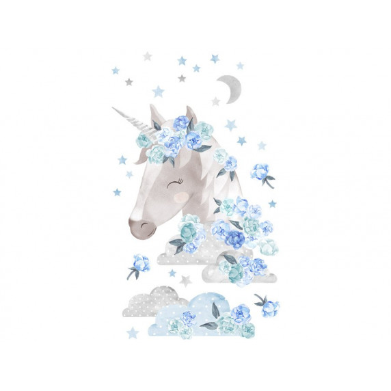Autocolant perete Secret Garden Unicorn - unicorn albastru