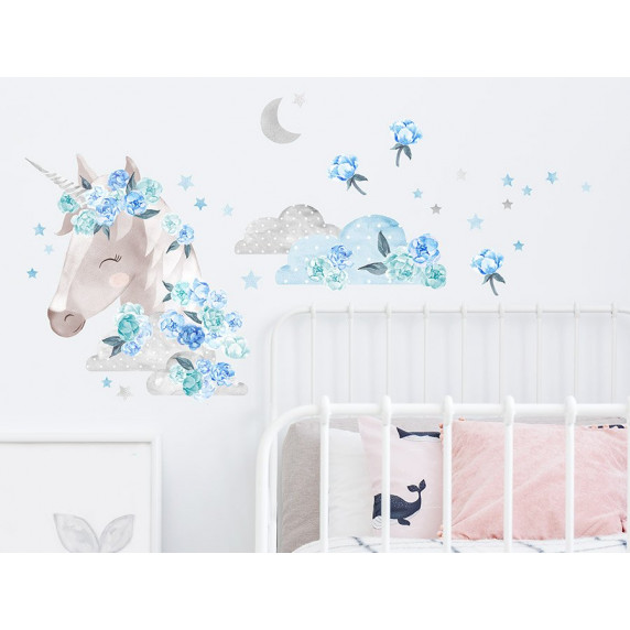 Autocolant perete Secret Garden Unicorn - unicorn albastru