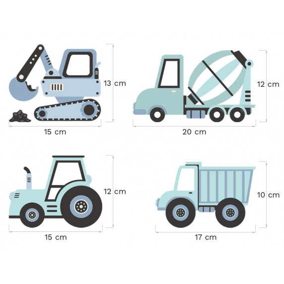 Autocolant perete Construction Vehicles, vehicule de construcții, albastru