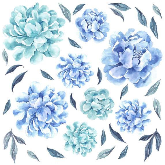 Autocolant perete Secret Garden Peonies - flori albastre de bujor