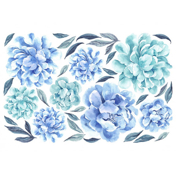 Autocolant perete Secret Garden Peonies - flori albastre de bujor