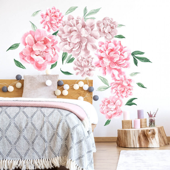 Autocolant perete Secret Garden Peonies - flori roz de bujor