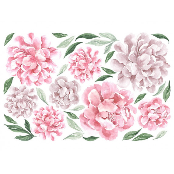 Autocolant perete Secret Garden Peonies - flori roz de bujor