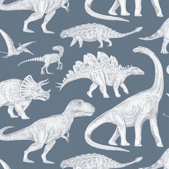 Tapet - dinozaur, albastru - PASTELOWE Wallpapers Dino Blue