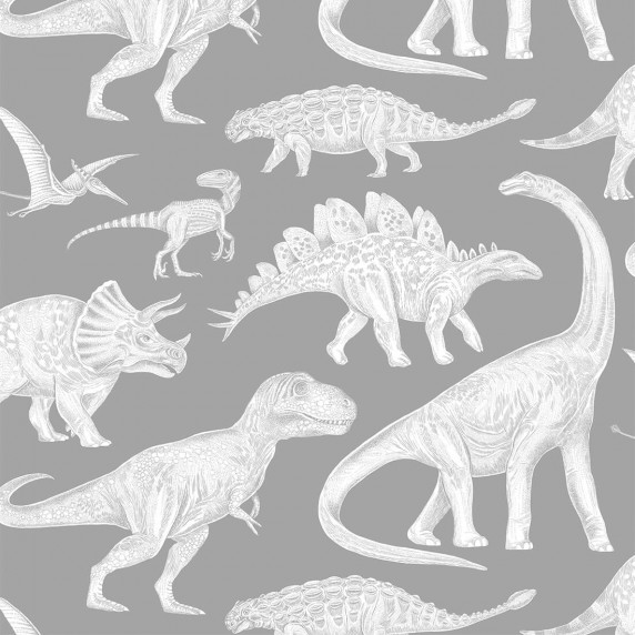 Tapet - dinozaur - gri - PASTELOWE Wallpapers Dino Grey