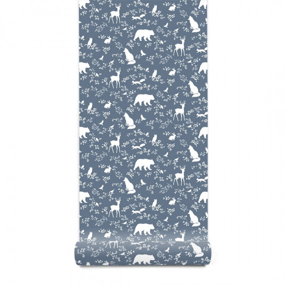Tapet - animale de pădure - albastru - PASTELOWE Wallpapers Forest Blue