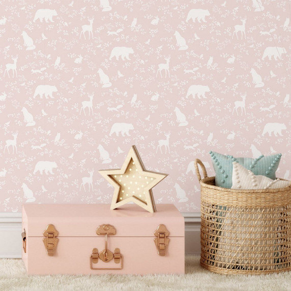 Tapet -animale de pădure - roz - PASTELOWE Wallpapers Forest Pink 