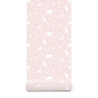 Tapet -animale de pădure - roz - PASTELOWE Wallpapers Forest Pink  