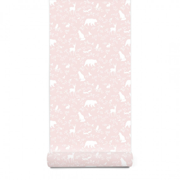 Tapet -animale de pădure - roz - PASTELOWE Wallpapers Forest Pink 