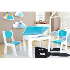 Masă pentru copii cu 2 scaune și spațiu de depozitare - alb/albastru Preview