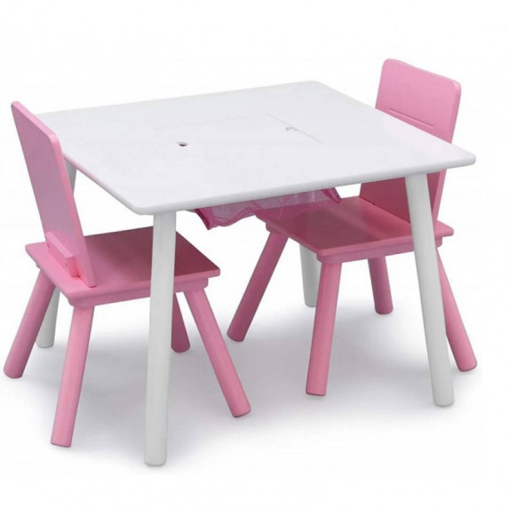 Masă pentru copii cu 2 scaune - alb/roz