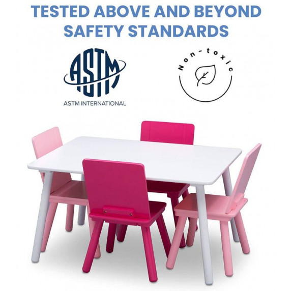 Masă pentru copii cu 4 scaune - alb/roz