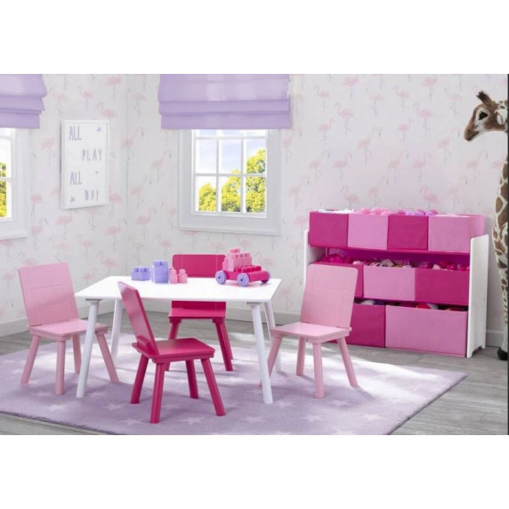 Masă pentru copii cu 4 scaune - alb/roz