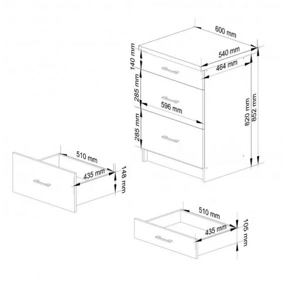Dulap bucătărie, parte inferioară cu sertare - LIMA S S60 SZ3 - alb/stejar sonoma