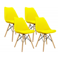 Set scaune  cu picioare de lemn cu o pernă - 4 bucăți - galben - AGA MR2035Y  