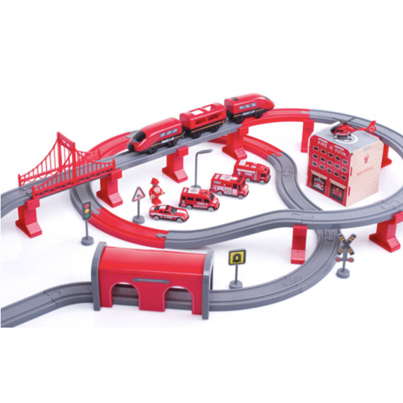 Set cale ferată din plastic - stație de pompieri - Aga4Kids