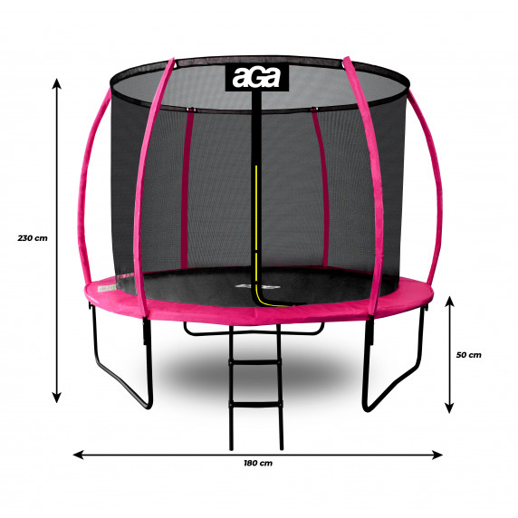 Trambulină cu diametrul de 180 cm și plasă de siguranță interioară - roz - Aga SPORT EXCLUSIVE