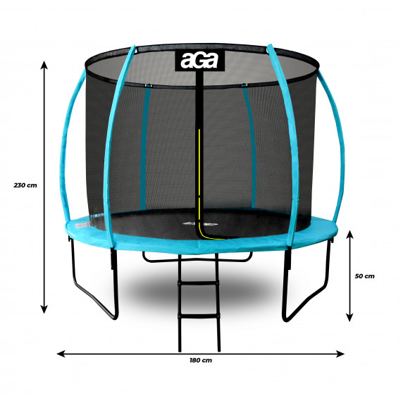 Trambulină cu diametrul de 180 cm și plasă de siguranță interioară - albastru deschis - Aga SPORT EXCLUSIVE