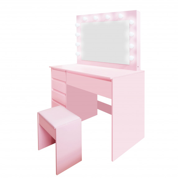 Masă de toaletă cu 5 sertare, scaun și cu iluminare LED  - roz - Aga MRDT12