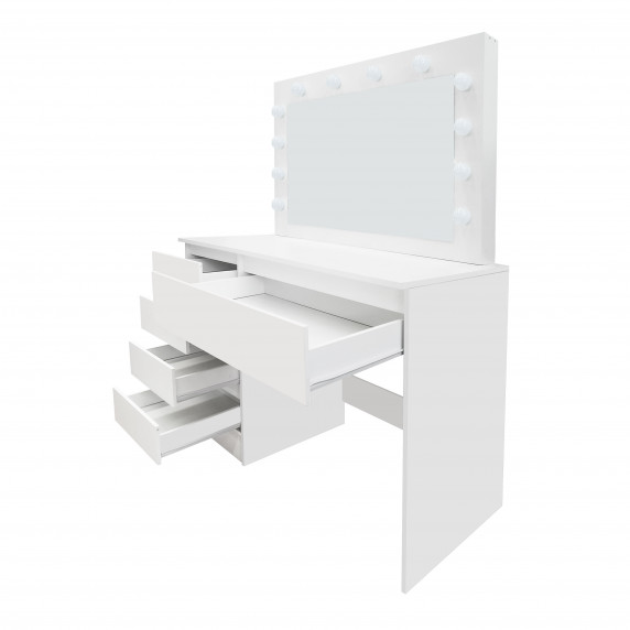 Masă de toaletă cu 5 sertare și cu iluminare LED  - alb mat - Aga MRDT07 -MW