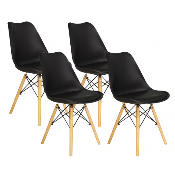 Set scaune cu picioare de lemn cu o pernă - 4 bucăți - negru - AGA MR2035B