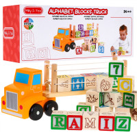 Camion din lemn cu semiremorcă și cuburi cu litere și numere - Alphabet Blocks Trucks 