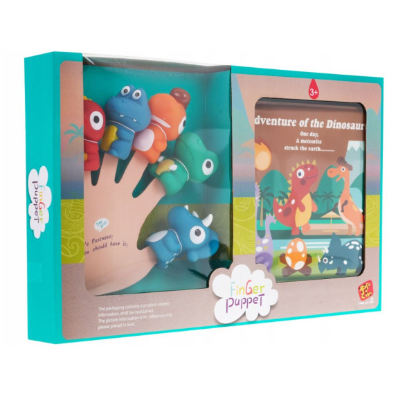 Set 5 marionete pentru degete + carte cu dinozauri pentru copii -  Inlea4Fun FINGER PUPPET