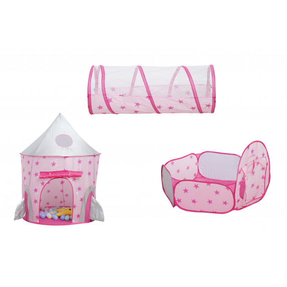 Cort de joacă pentru copii cu tunel și piscină uscată - Aga4Kis MR7020PINK - roz