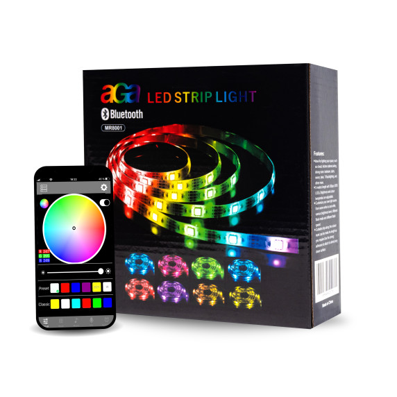 Bandă LED Bluetooth RGB 5m -  AGA 2x MR8001