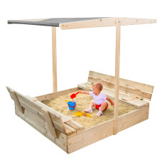 Loc de joacă din lemn cu copertină pentru copii - 120 x 120 cm AGA - Gri 