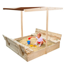 Loc de joacă din lemn cu copertină pentru copii - 120 x 120 cm AGA - maro 