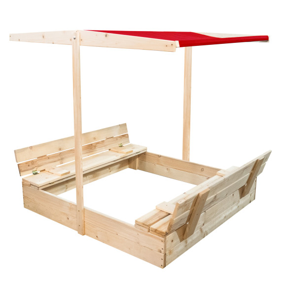 Loc de joacă din lemn cu copertină pentru copii - 120 x 120 cm AGA - roșu