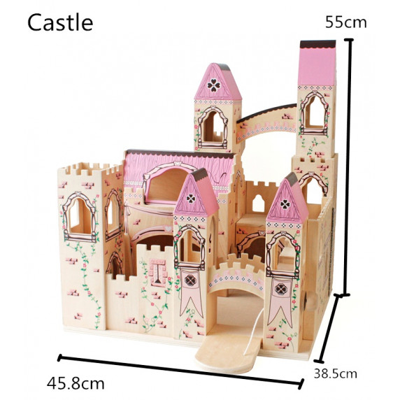 Casă pentru păpuși, tip castel, din lemn, cu turnuri și poartă mobilă, Castle Aga4kids