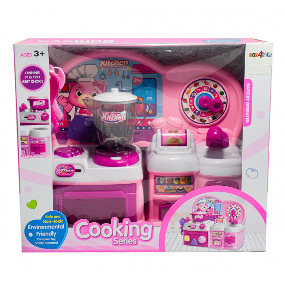 Bucătărie jucărie din plastic, cu blender, roz, Aga4kids