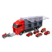 Camion trailer cu mașini de pompieri - Aga4Kids - roșu 