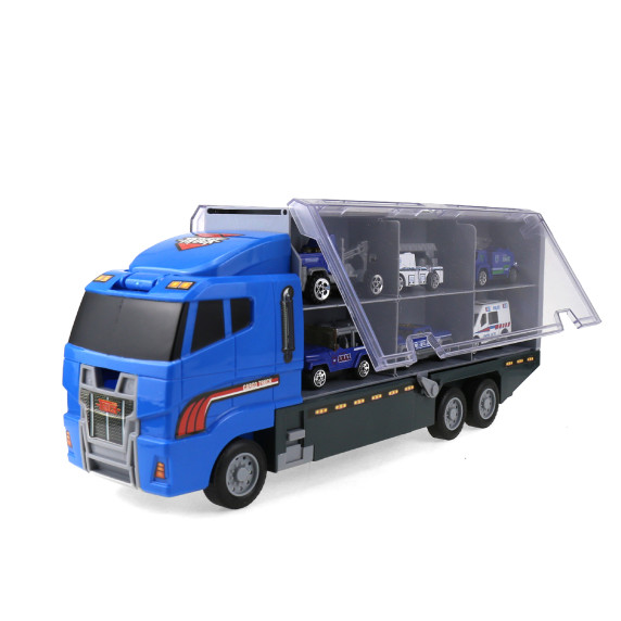 Camion cu 6 mașini diferite - Aga4Kids - albastru