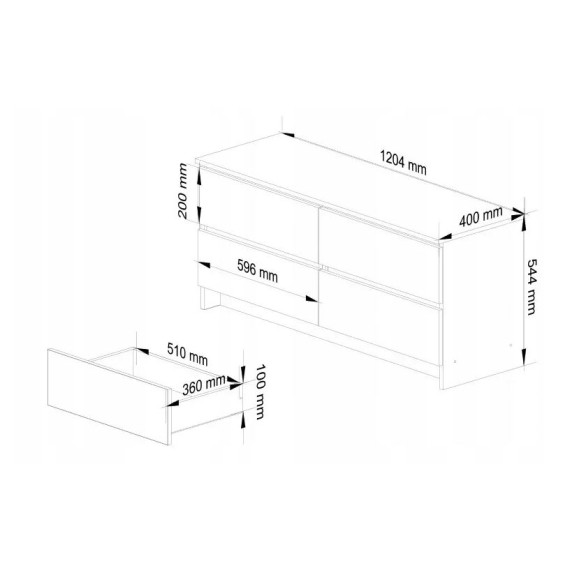 Comodă cu 4 sertare - 120 x 40 x 55 cm - AKORD CLP - alb/gri grafit