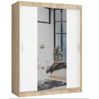 Șifonier cu uși glisante și oglindă - 150 cm - stejar sonoma/alb 