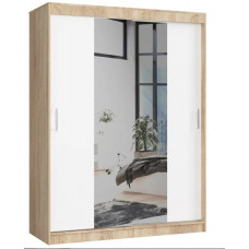 Șifonier cu uși glisante și oglindă - 150 cm - stejar sonoma/alb