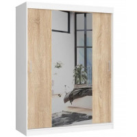 Șifonier cu uși glisante și oglindă - 150 cm  - alb/stejar sonoma 